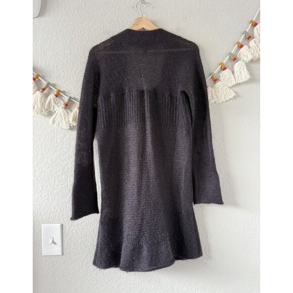 Eileen Fisher Mohair Wool Open Knit Snap Button Longline Cardigan Deep Purple S - Picture 2 of 9